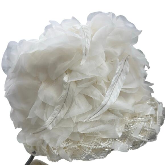 Vintage 50s White Chiffon Floral Brim Hat Union Label Formal main image 8